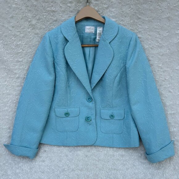 Emma James Petite Button Blazer Blue Floral Embroidered Jacket Size 12 - Picture 1 of 5